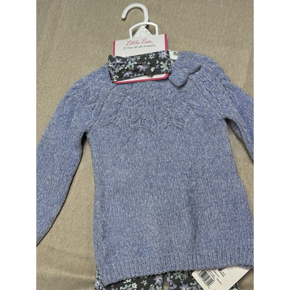 Little Lass Girls 2T Lavender Long Sleeve Sweater & Floral Leggings Set